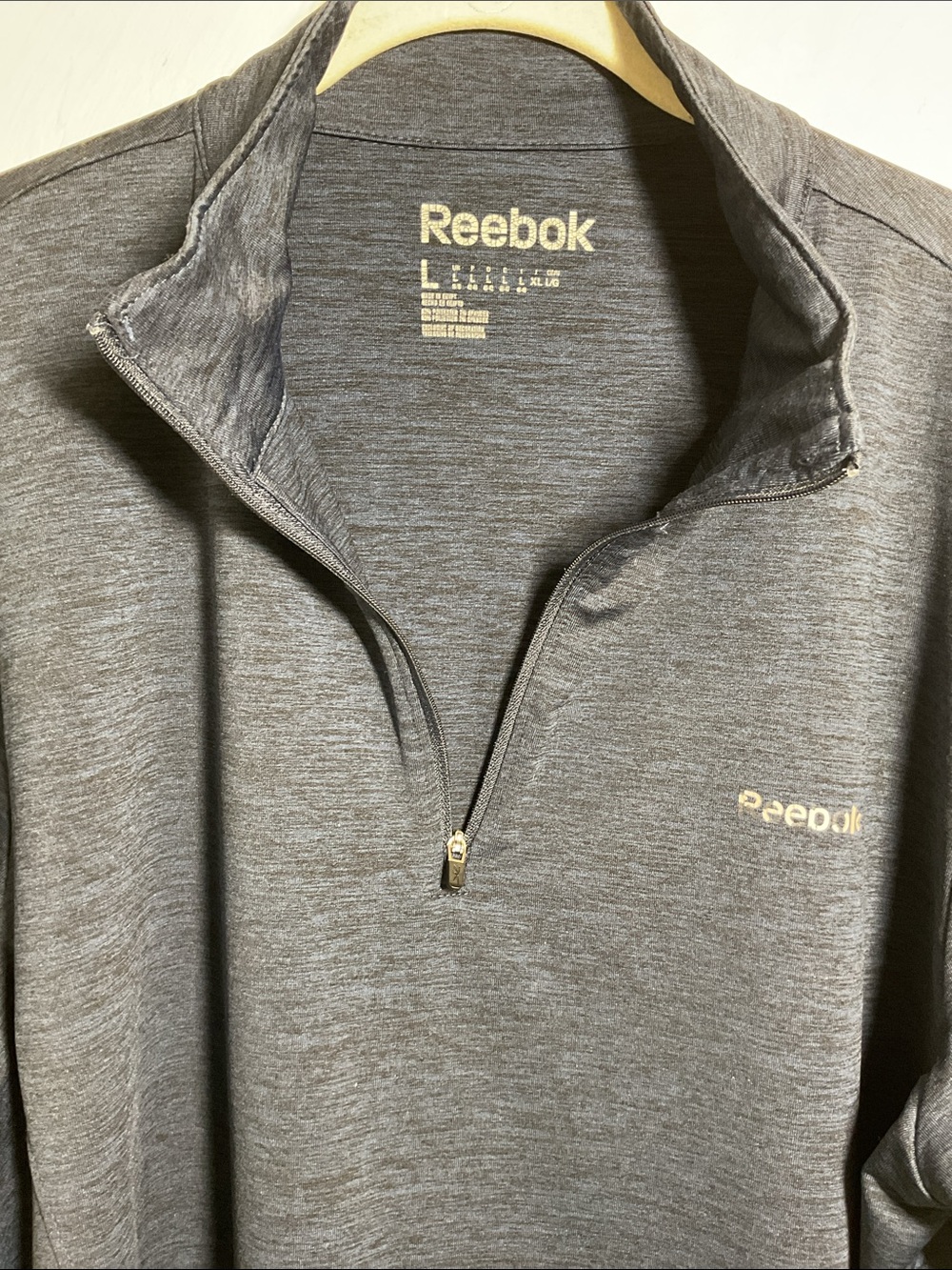 Reebok Mens 1/4 Zip Pullover Navy Heather Blue Long Sleeve Thumbholes Size L - Picture 3 of 12